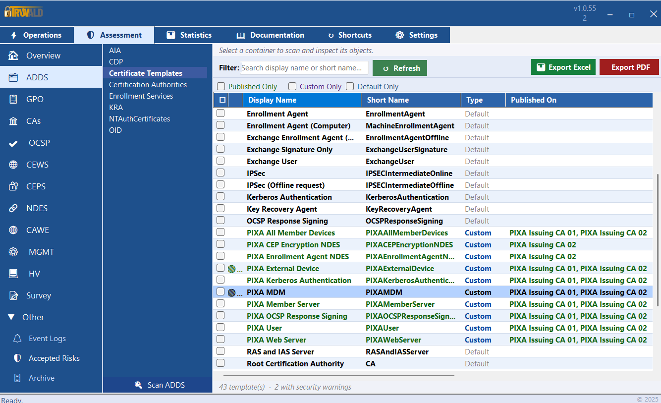 Certificate Templates — inventory view